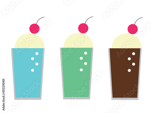 クリームソーダのアイコンのイラストのセット