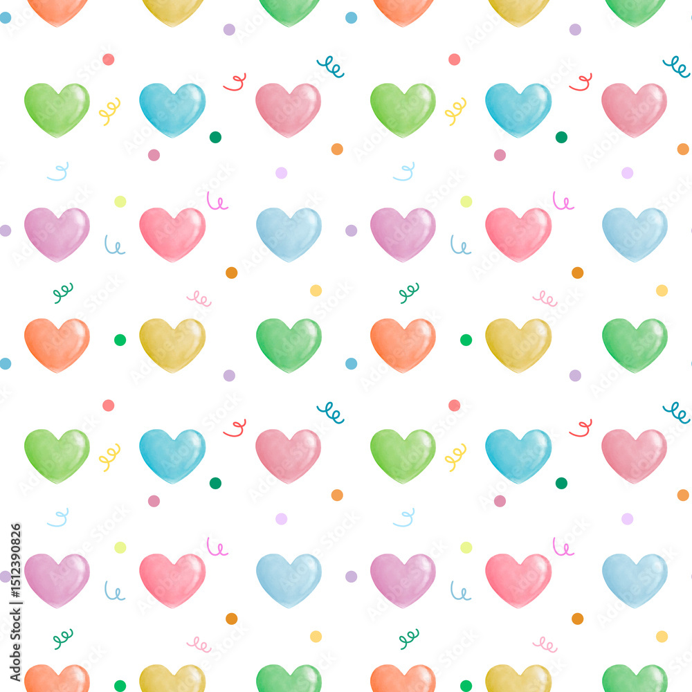 Watercolor Hearts and Dots Repeat Background Watercolor Hearts and Dots Repeat Background
