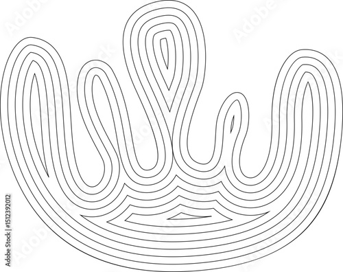 Organic shape with fluid concentric lines featuring protruding extensions and dynamic, flowing contours.