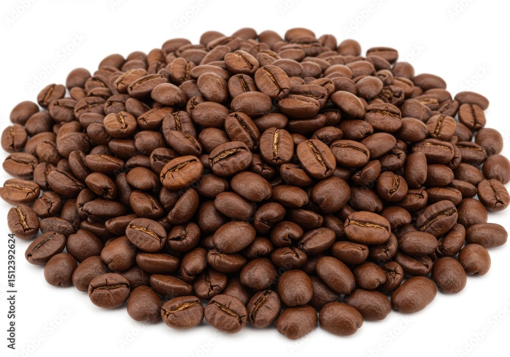 Fototapeta premium Roasted coffee beans pile isolated on white background