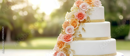 Ornate Multi-Tiered Wedding Cake Decorated With Pastel Flowers
