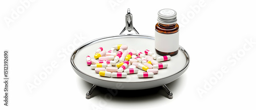 Assorted Colorful Capsules On White Tray With Bottle