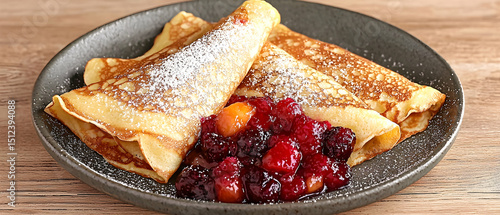 Golden Brown Rolled Pancakes With Cranberry Sauce