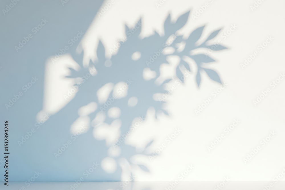 Obraz premium Abstract shadow of leafy tree branch cast on white wall , background, silhouette, natural