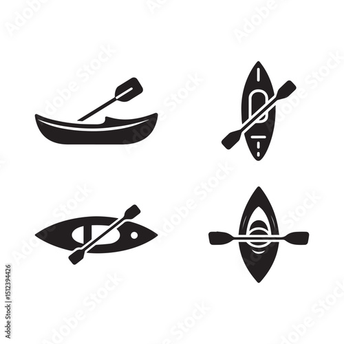 Set of Kayak boat silhouette on white background.