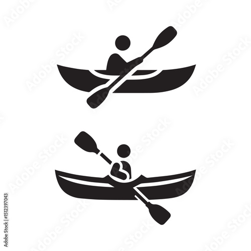 Black and white kayak boat silhouette on white background. Vector illustration