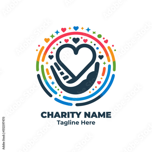 Charity nonprofit organization logo template for fundraising donation humanitarian volunteer support aid service kindness campaign giving back hope and care for social help