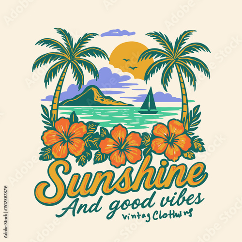 vector t shirt design summer , Beach good vibes . Summer vibes artwork. summer t shirt designs , t-shirt prints and other uses.
