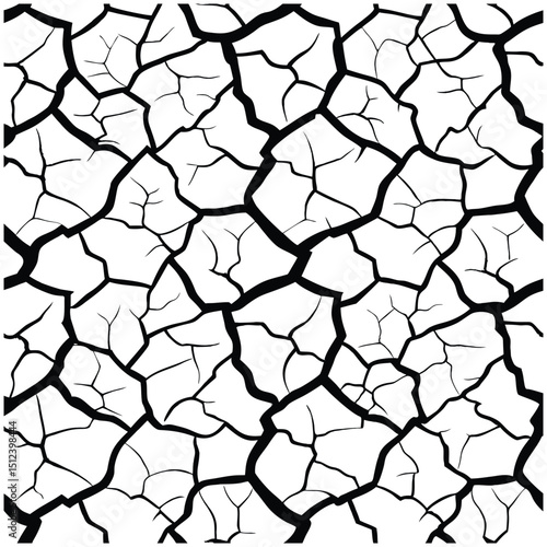 Cracked dry earth texture in black and white vector design for drought concept, natural disaster, climate change, background pattern and geology illustrations