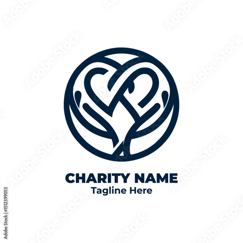 Charity heart logo for donation vector, nonprofit support symbol, emotional kindness illustration, volunteer help project, humanitarian outreach for people in need