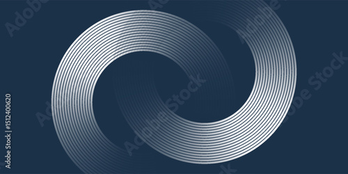 Elegant abstract golden geometric lines on dark blue background. Glowing gold circle lines pattern. Modern design element modern arts background black