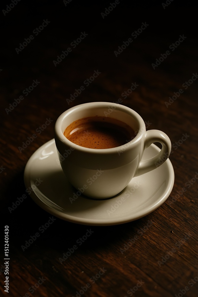 Minimalist Espresso Shot in White Ceramic Cup on Wooden Table with Moody Lighting
Minimalist Espresso Shot in White Ceramic Cup on Wooden Table with Moody Lighting