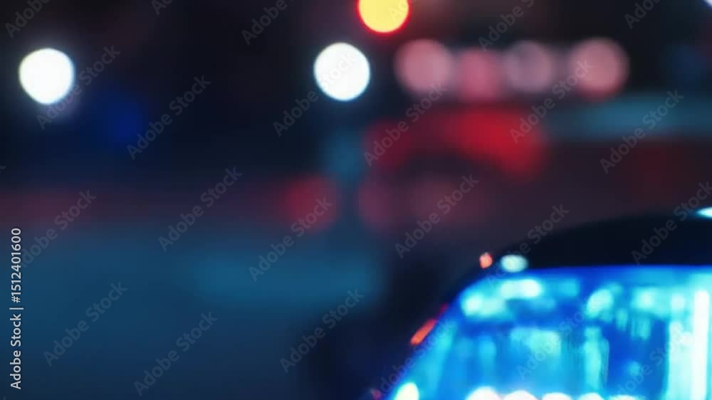 Police Lights Flash On Top of Cruiser Night Time Police Lights Flash On Top of Cruiser Night Time