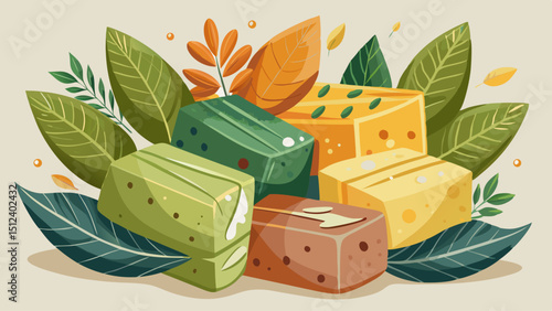 Handmade Eco Soap Bars with Dried Leaves