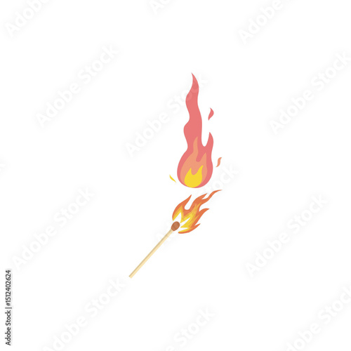 Lit Matchstick and Flame Illustration Vector of Fire Ignition