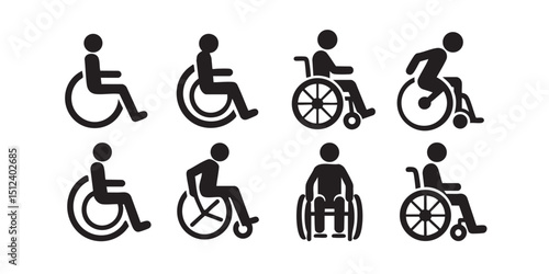 Person in wheelchair silhouette set vector illustration