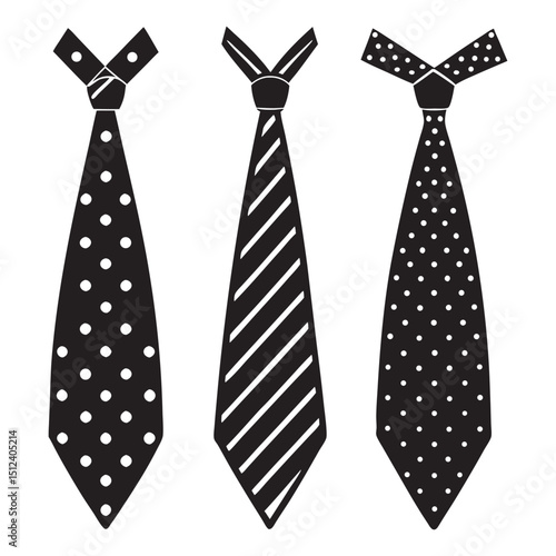  Set of cute tie silhouette vector illustration on white background.