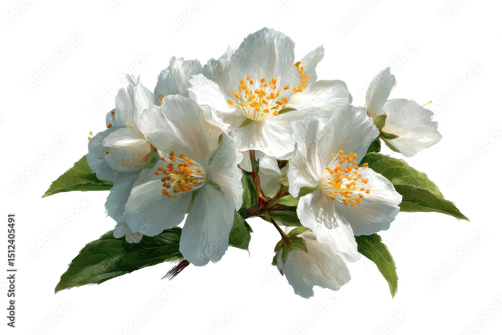 Cluster of jasmine flowers in full bloom representing garden elegance and floral charm, isolated on transparent background
Cluster of jasmine flowers in full bloom representing garden elegance and floral charm, isolated on transparent background