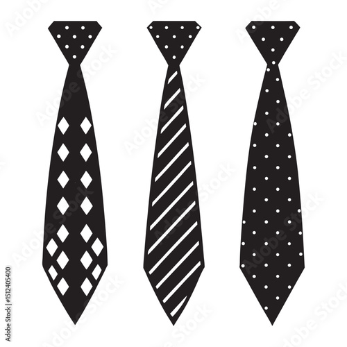  Set of cute tie silhouette vector illustration on white background.