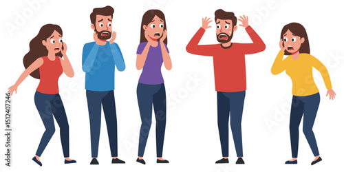 Flat Vector Of Group of People Expressing Fear and Shock Illustration
