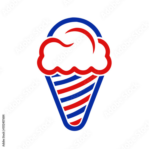 Red and blue ice cream cone icon, summer dessert concept