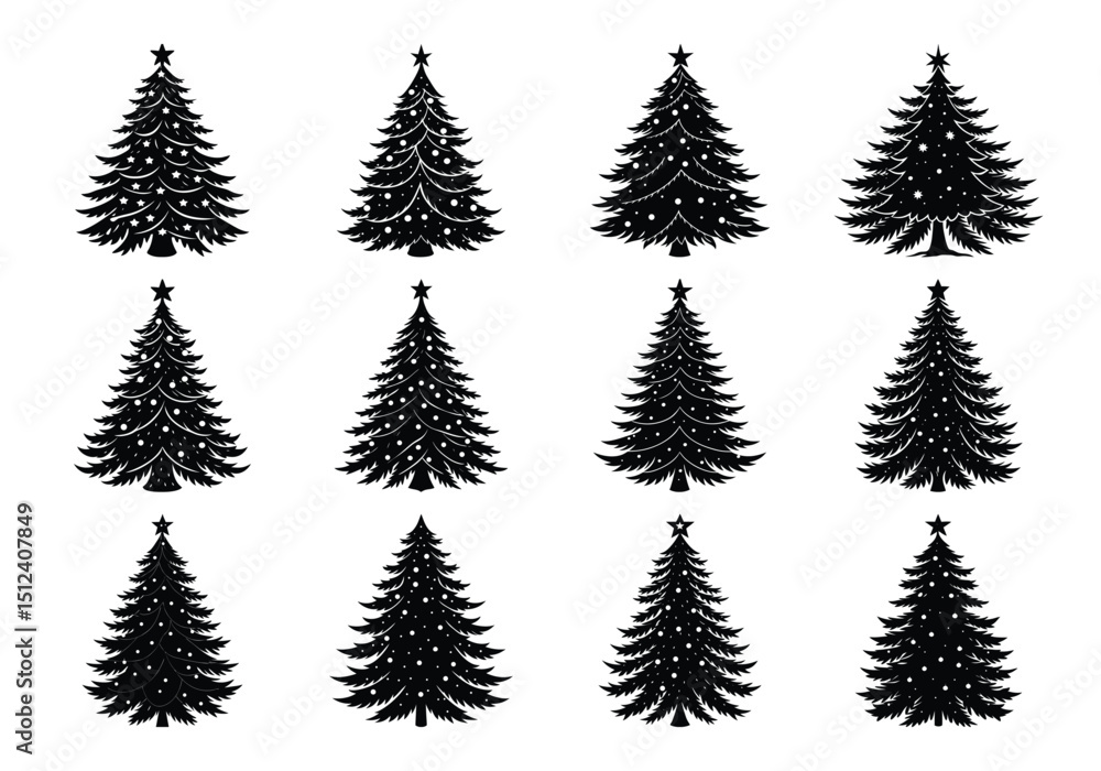 Obraz premium Christmas Trees Pictogram Set