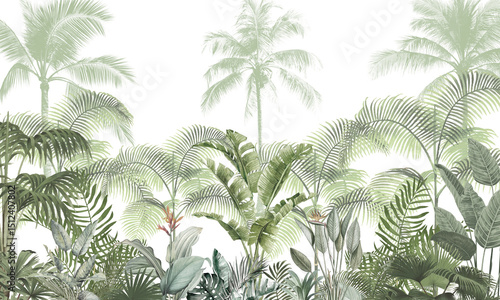 Botanical Paradise Wall Mural: Lush Green Palm Trees & Wild Plants Background