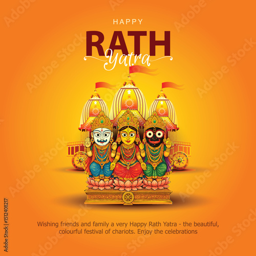 Indian festival Ratha Yatra of Lord god Jagannath, Balabhadra and Subhadra on Chariot with people. new abstract vector illustration design
