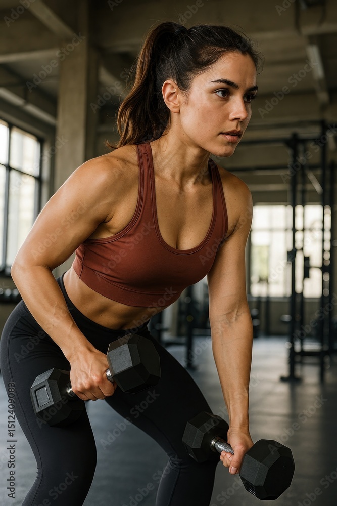 Obraz premium Focused woman lifting weights.