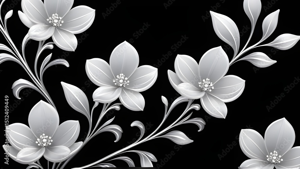 Fototapeta premium Elegant Monochrome: 3D Black and White Flowers