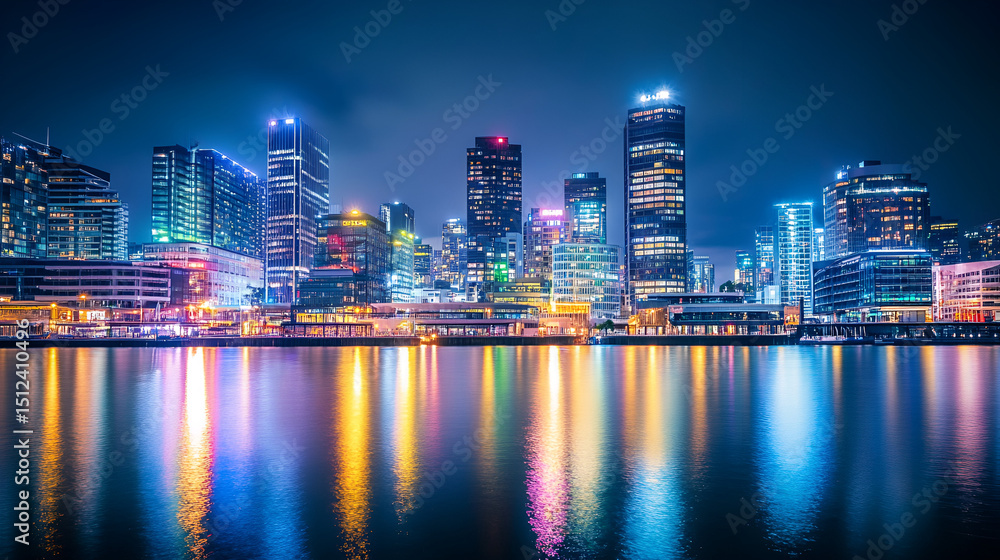 Naklejka premium view of buildings at night