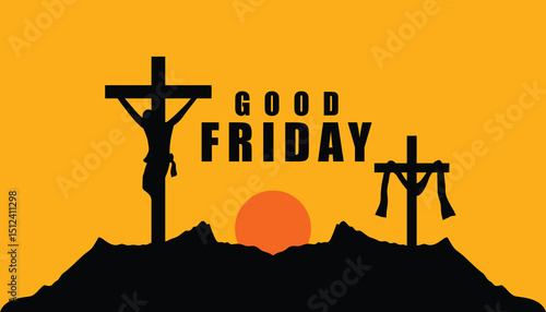 Good Friday Sunset Silhouette Illustration Religious Crosses Christian Faith Easter Holiday
