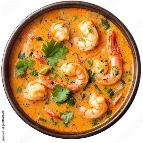Spicy shrimp tom yum soup bowl isolated on transparent background