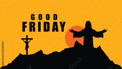 Celebrate Good Friday with this evocative silhouette artwork depicting Jesus Christ and the crucifixion against a sunset backdrop.