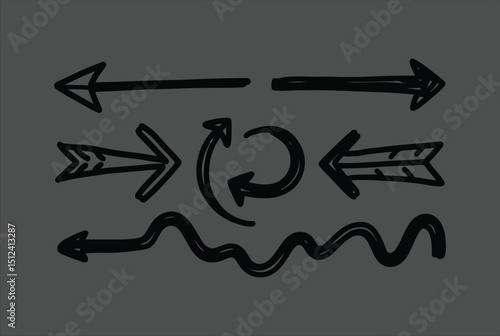 Hand-Drawn Doodle Arrows: Diverse Sketchy Directional Pointers Set