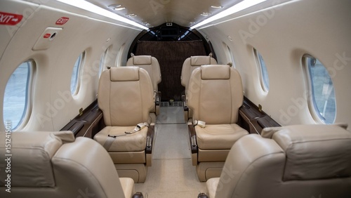 Fotografía Luxury bright leather interior of a modern commercial airplane