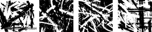 Abstract Ink Brushstrokes: A high-contrast monochrome illustration featuring dynamic, expressive brushstrokes in black and white, creating a powerful and energetic visual effect.

