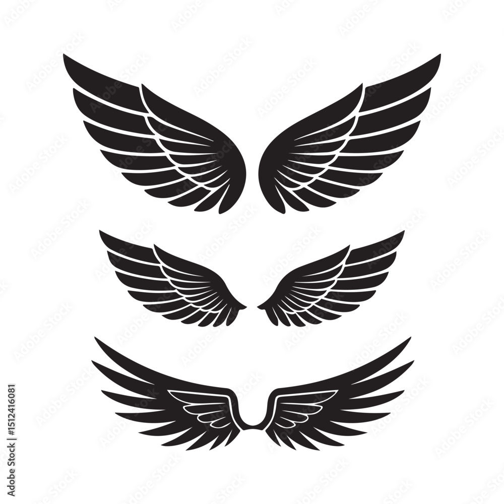 Fototapeta premium Set of black wings icons. Wings badges. 