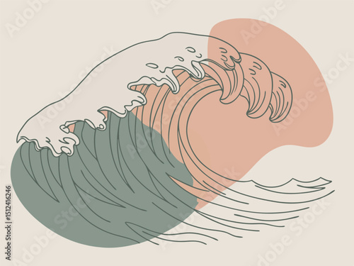 Vector illustration of a blue cartoon octopus in the ocean with waves and splash decoration