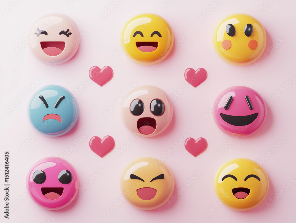 3d emojis showing different emotions on pink background 3d emojis showing different emotions on pink background