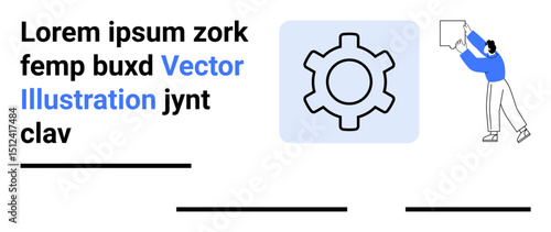 Gear representing process or technology and person adjusting a component. Ideal for business workflows, teamwork, problem solving, innovation, technical systems, development, simple landing page