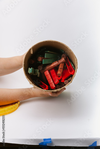 inside of a box of lincoln logs