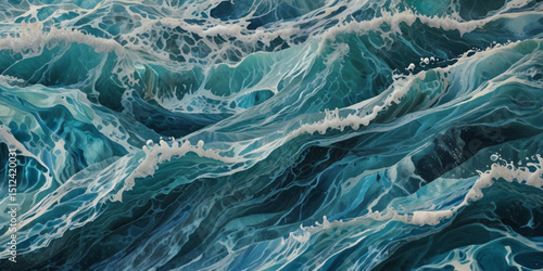 Blue ocean wave background. Blue and white water ocean background.	