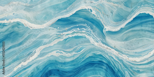 Abstract blue and white water ocean wave and curved line background. Blue wave with liquid fluid ocean texture. Ocean wave banner background.	