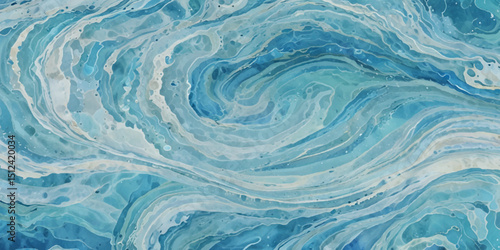 Abstract blue and white water ocean wave and curved line background. Blue wave with liquid fluid ocean texture. Ocean wave banner background.	