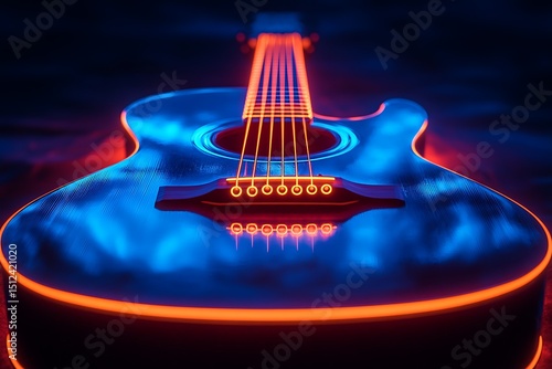 Acoustic guitar neon blue orange glow music instrument
