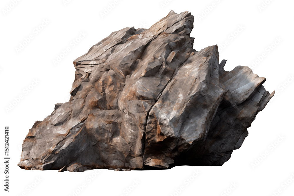 Fototapeta premium Realistic Cracked Sedimentary Rock Formation with Sharp Edges and Earth Tones Cutout– Isolated Natural Stone Cliff with Layered Texture and Erosion Detail png
