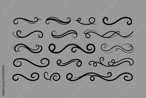 Elegant Doodle Swirls & Curls: Decorative Calligraphy Underline Design Elements