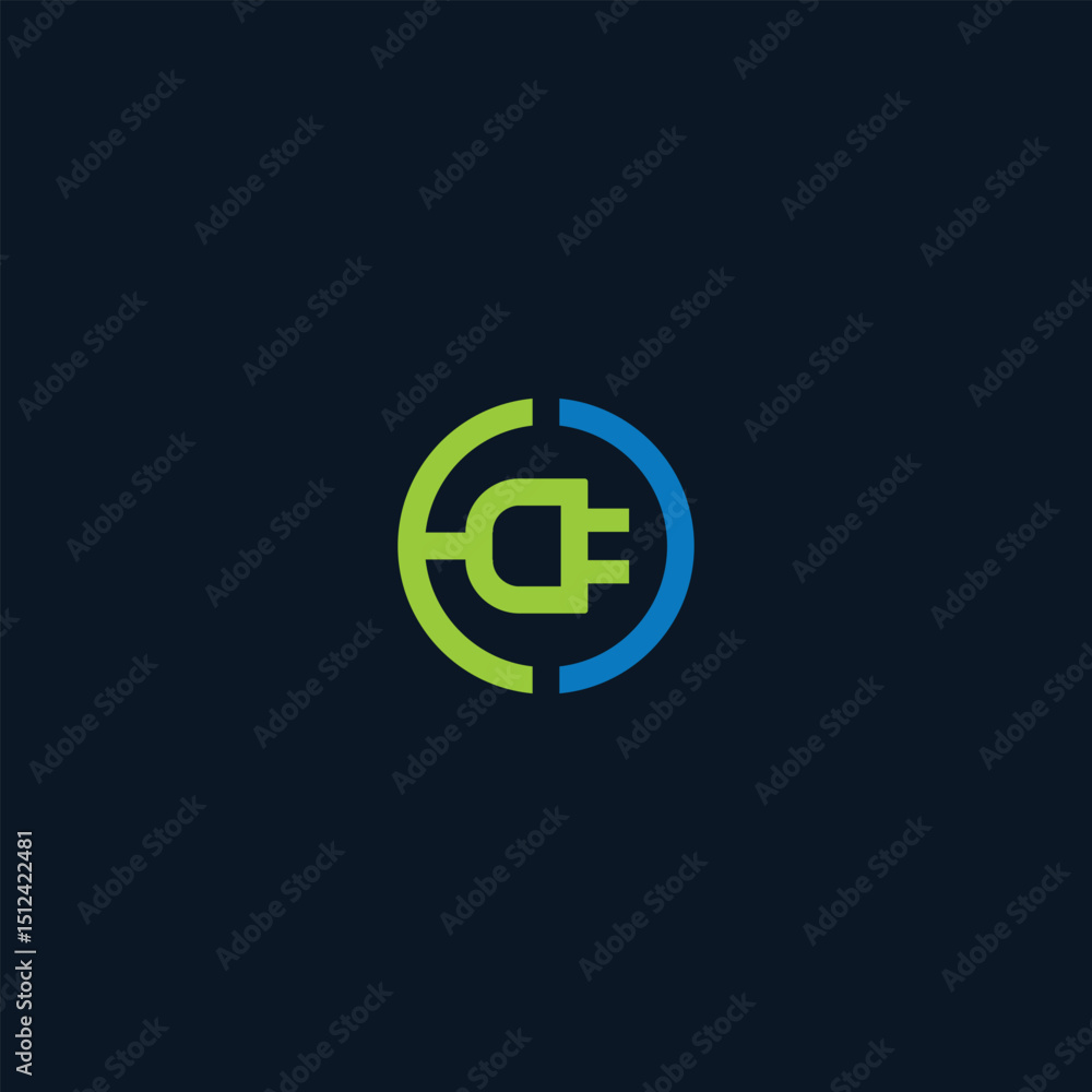 Power plug icon in green and blue Power plug icon in green and blue