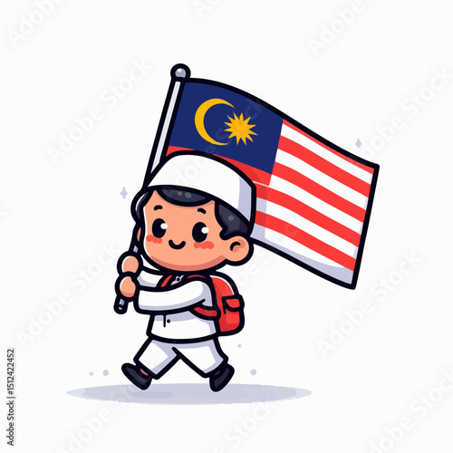 vector illustration of a child carrying a malaysian flag